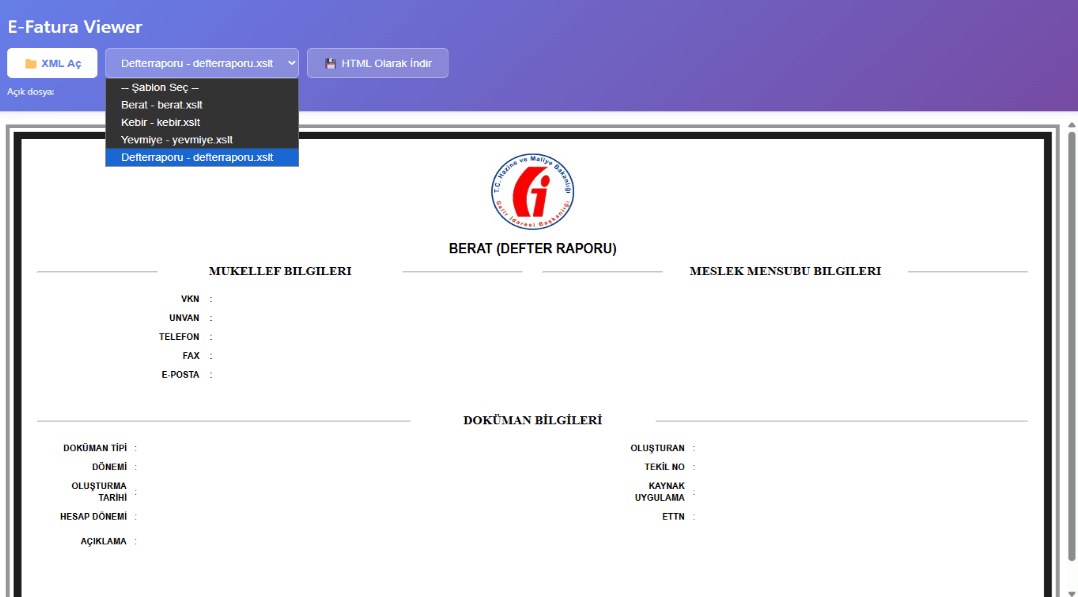 E-Defter XML Görüntüleyici